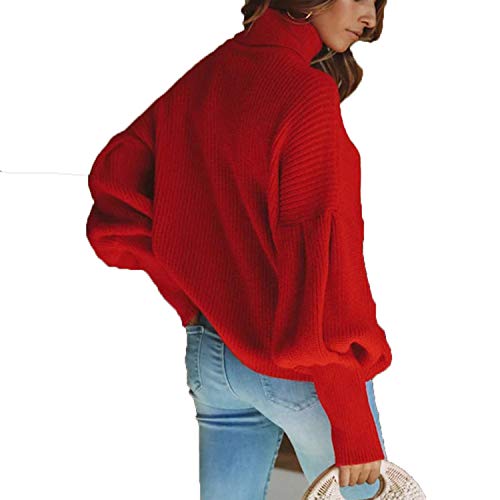 Autumn - Jersey de Manga Larga para Mujer (Cuello de Tortuga) Rojo M