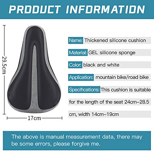 auvstar Cubre Sillin Bicicleta Gel,Velcro para Ajustar Diseño Ergonómico, Profesional Cubierta Impermeabile,Comodidad Sensacional para Ciclismo de Clase en Carretera Montaña o Spinning. (Negro & gris)