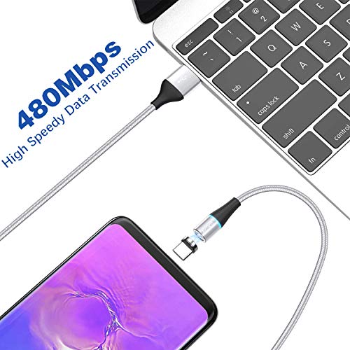 AVIWIS Cable USB Magnético, Multi 3 en 1 Cable Magnetic de Carga Cargador Iman con Adaptador Micro USB Tipo C IP Compatible con Android Galaxy, Xiaomi, Huawei, Honor (2M, Plata)