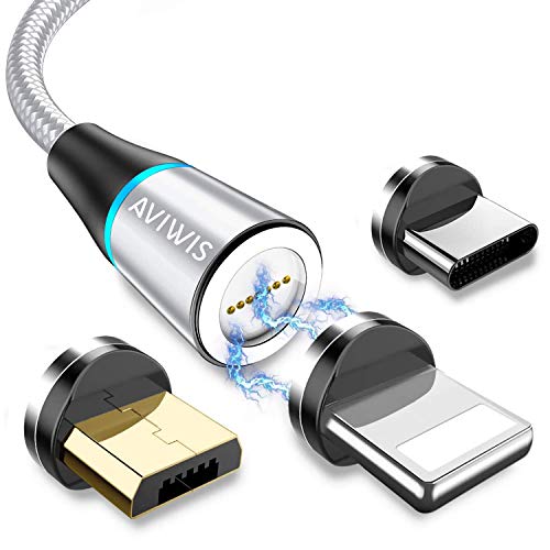 AVIWIS Cable USB Magnético, Multi 3 en 1 Cable Magnetic de Carga Cargador Iman con Adaptador Micro USB Tipo C IP Compatible con Android Galaxy, Xiaomi, Huawei, Honor (2M, Plata) AVIWIS Cable USB Magnético, Multi 3 en 1 Cable Magnetic de Carga Cargador Iman con Adaptador Micro USB Tipo C IP Compatible con Android Galaxy, Xiaomi, Huawei, Honor (2M, Plata)