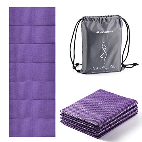 Avoalre Esterilla de Yoga Antideslizante Plegable, Colchoneta de Yoga PVC Antideslizante 5MM de Grosor Fácil de Doblar para Fitness Yoga Ejercicio Pilates Deportes, 173x61CM, Púrpura