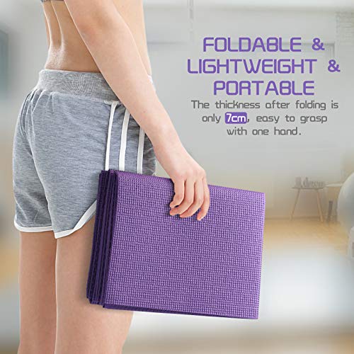 Avoalre Esterilla de Yoga Antideslizante Plegable, Colchoneta de Yoga PVC Antideslizante 5MM de Grosor Fácil de Doblar para Fitness Yoga Ejercicio Pilates Deportes, 173x61CM, Púrpura Avoalre Esterilla de Yoga Antideslizante Plegable, Colchoneta de Yoga PVC Antideslizante 5MM de Grosor Fácil de Doblar para Fitness Yoga Ejercicio Pilates Deportes, 173x61CM, Púrpura