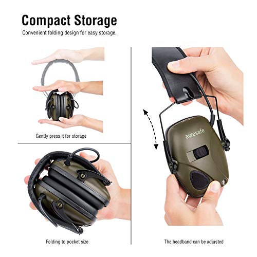 Awesafe GF01 Casco Tiro Auriculares de caza Plegables Defensores del Oído con Tecnología de Cancelación de Ruido Protectores Auditivos Especialmente Diseñados para Cazadores y Tiradores -Verde