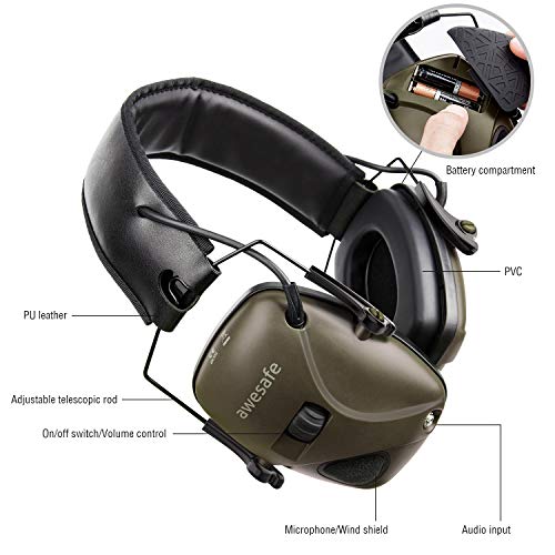 Awesafe GF01 Casco Tiro Auriculares de caza Plegables Defensores del Oído con Tecnología de Cancelación de Ruido Protectores Auditivos Especialmente Diseñados para Cazadores y Tiradores -Verde