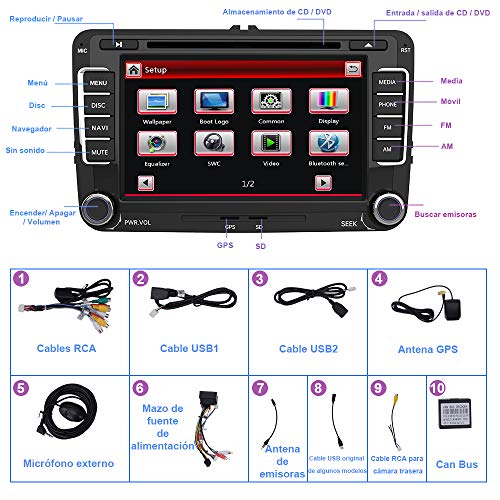AWESAFE Radio Coche 7 Pulgadas con Pantalla Táctil 2 DIN para VW Golf, Autoradio con Bluetooth/GPS/FM/RDS/CD DVD/USB/SD, Apoyo Mandos Volante, Mirrorlink y Aparcamiento