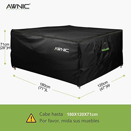 AWNIC Funda Mesa Jardín Impermeable Funda Mesa Exterior Funda Muebles Patio Terraza Alemania TÜV Rheinland Certificado Poliéster Resistente 180x120x71cm