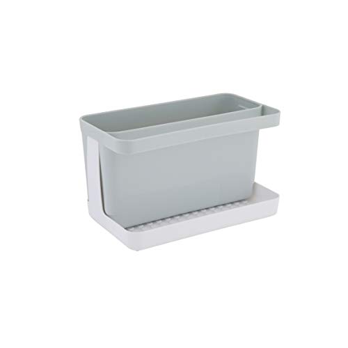 axentia Organizador de fregadero Caddy Organizador para los platos y utensilios Soporte de plástico para utensilios de cocina aprox. 20.5 x 12.5 x 11.5 cm, gris/blanco