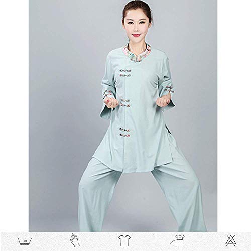 Axpdefi Ropa de Tai Chi, Mangas de Lino y algodón de Verano para Mujer, Hebilla de Solapa Oblicua, Ropa de Ejercicio de Mediana Edad y pasada de Moda, Estilo Chino, L-Azul Axpdefi Ropa de Tai Chi, Mangas de Lino y algodón de Verano para Mujer, Hebilla de Solapa Oblicua, Ropa de Ejercicio de Mediana Edad y pasada de Moda, Estilo Chino, L-Azul