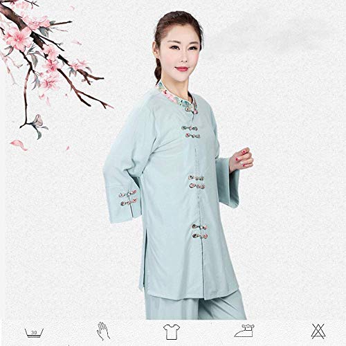 Axpdefi Ropa de Tai Chi, Mangas de Lino y algodón de Verano para Mujer, Hebilla de Solapa Oblicua, Ropa de Ejercicio de Mediana Edad y pasada de Moda, Estilo Chino, L-Azul Axpdefi Ropa de Tai Chi, Mangas de Lino y algodón de Verano para Mujer, Hebilla de Solapa Oblicua, Ropa de Ejercicio de Mediana Edad y pasada de Moda, Estilo Chino, L-Azul
