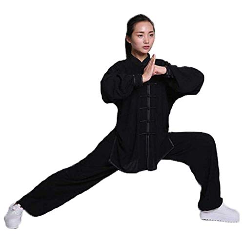 Axpdefi Traje de Tai Chi para Mujer, Uniforme de meditación Zen Tradicional China Ropa de Artes Marciales Kung Fu Ejercicios matutinos Ropa Traje de Yoga (Color: Negro, Talla: Grande)