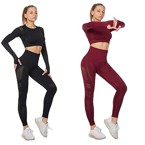 ayingzhenxiao Vital Women Sport Suit Yoga Set Gym Workout Clothes Manga Larga Fitness Crop Top + High Waist Energy Leggings sin Costuras M 2 Watermelonred