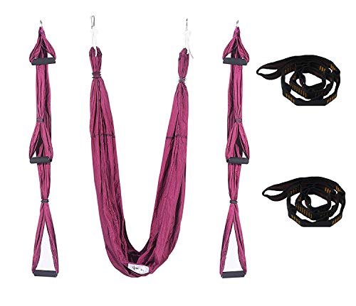 AYUE® Yoga Aérea Hamaca Antigravedad Vuelo Columpio Tela Acrobática Set Yoga Pilates Incluyen Acero Mosquetones Extensión Correas