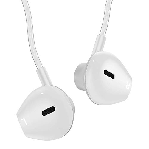 AzukiLife Auriculares In Ear, Auriculares con Cable y Micrófono Headphone Sonido Estéreo para Android, Smartphone, Samsung, Laptop, MP3,Tablets - Blanco Plateado