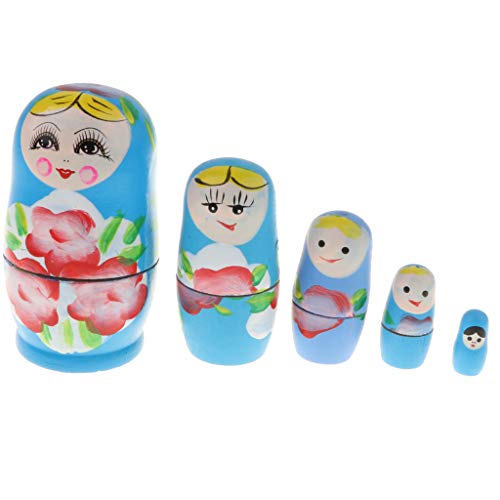 B Blesiya Muñecas Rusas Matrioska de 5 Capas Pintado a Mano Anidación Regalo de Cumpleaños Navidad para Niños - Azul B Blesiya Muñecas Rusas Matrioska de 5 Capas Pintado a Mano Anidación Regalo de Cumpleaños Navidad para Niños - Azul