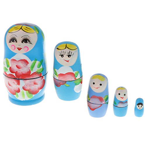 B Blesiya Muñecas Rusas Matrioska de 5 Capas Pintado a Mano Anidación Regalo de Cumpleaños Navidad para Niños - Azul B Blesiya Muñecas Rusas Matrioska de 5 Capas Pintado a Mano Anidación Regalo de Cumpleaños Navidad para Niños - Azul