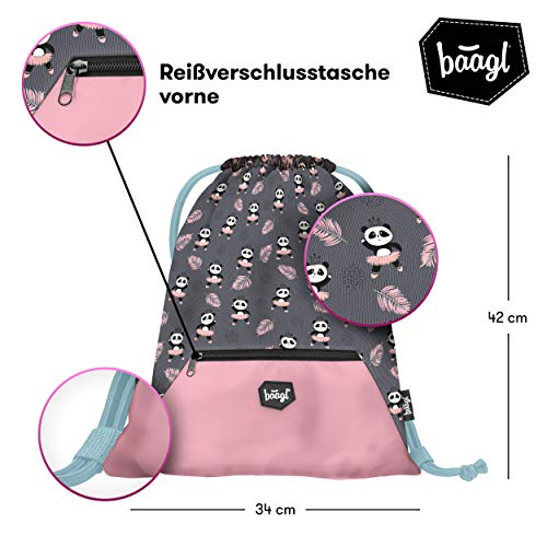 Baagl Bolsa de deporte para niñas – Bolsa impermeable para zapatos para niños – Escuela y guardería – Bolsa de deporte, Niñas, panda, 34x42