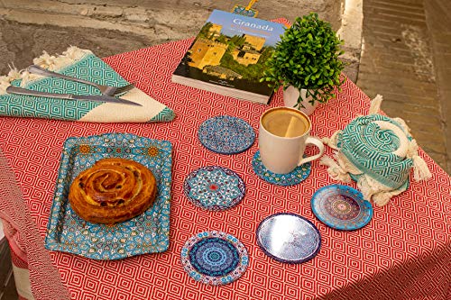 BABEL ARTESANIA Posavasos (Set de 6) - Regalos Originales Decorativos para café, Cocina, uno Drink, Taza, Vino, Tazas, Vasos, Cristal- Juego de mesas, Base Corcho para Mesa de Madera (Cadiz)