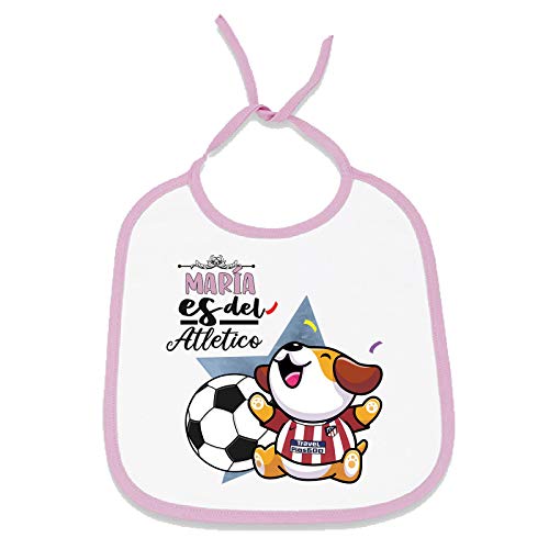 Babero personalizado nombre de bebé equipo de fútbol, niño y niña (Atlético Madrid, Niña) Babero personalizado nombre de bebé equipo de fútbol, niño y niña (Atlético Madrid, Niña)