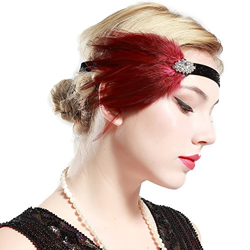 BABEYOND 1920 Flapper Diadema de Pluma Cinta para el Pelo Vintage Gatsby Disfraz Flapper Accesorios Fiesta Temática