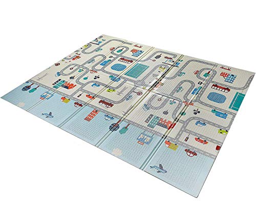 Babify Alfombra de Juegos para bebés espesor 1 cm, plegable, antideslizante, extragrande, reversible, impermeable, portátil, de doble cara, para niños pequeños y bebés (180x200x1.0cm)