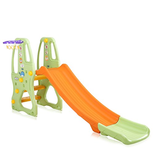 Baby Vivo Tobogán Parque para Infantil Niños Recto Diapositiva Interior y Aire Libre Juguetes Jardín en Naranja/Verde