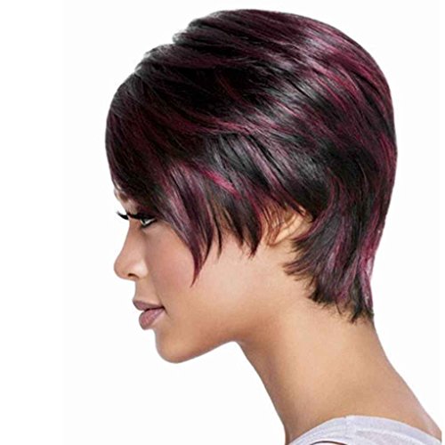 Babysbreath Moda Bob Damas Pelucas sintéticas para Las Mujeres inclinadas Pelucas de Pelo Corto Frisette Vino Tinto