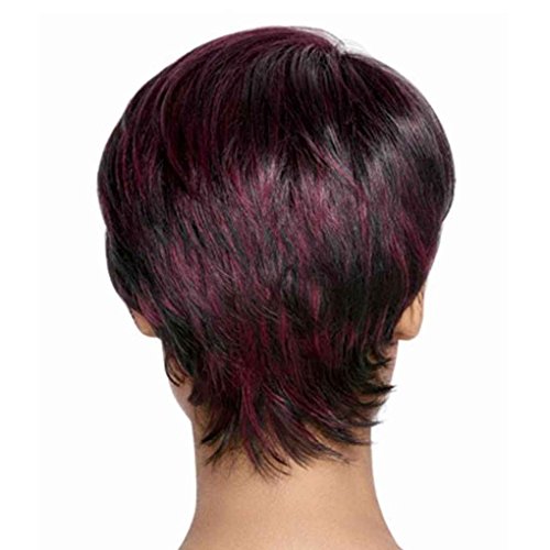 Babysbreath Moda Bob Damas Pelucas sintéticas para Las Mujeres inclinadas Pelucas de Pelo Corto Frisette Vino Tinto