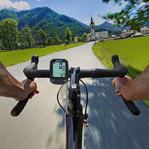 BACKTURE Cuentakilómetros para Bicicleta, Velocímetro inalámbrico para Bicicleta con Pantalla LCD de retroiluminación, Impermeable, Sueño Automático