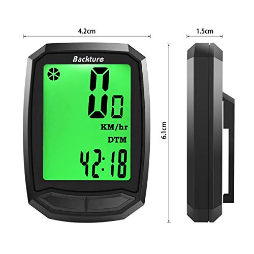 BACKTURE Cuentakilómetros para Bicicleta, Velocímetro inalámbrico para Bicicleta con Pantalla LCD de retroiluminación, Impermeable, Sueño Automático BACKTURE Cuentakilómetros para Bicicleta, Velocímetro inalámbrico para Bicicleta con Pantalla LCD de retroiluminación, Impermeable, Sueño Automático