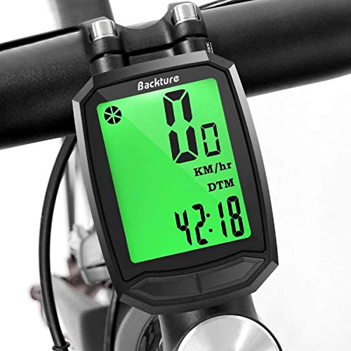 BACKTURE Cuentakilómetros para Bicicleta, Velocímetro inalámbrico para Bicicleta con Pantalla LCD de retroiluminación, Impermeable, Sueño Automático