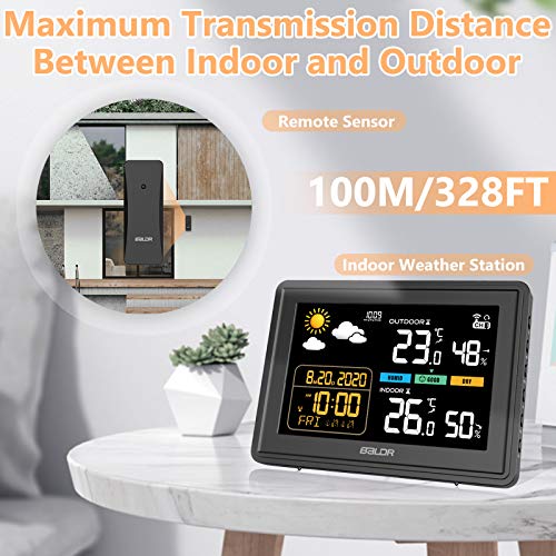 BACKTURE Estacion Meteorologica, Termometros Higrometro Digitales Inalámbrica Interior con Sensor Exterior conPrevisión Meteorológica, Temperatura, Humedad, Hora Local, Reloj Despertador, 7 Idiomas