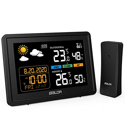 BACKTURE Estacion Meteorologica, Termometros Higrometro Digitales Inalámbrica Interior con Sensor Exterior conPrevisión Meteorológica, Temperatura, Humedad, Hora Local, Reloj Despertador, 7 Idiomas