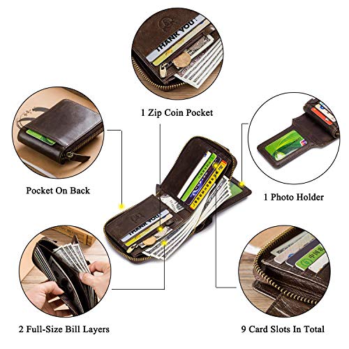 BAIGIO Billetera Hombre de Piel, Cartera RFID Hombre Cuero Autentico, Cartera Hombre con Cremallera & Ranuras para Tarjetas, Pequeño Monedero de Hombre Cartera de Bolsillo para Hombre (Marrón) BAIGIO Billetera Hombre de Piel, Cartera RFID Hombre Cuero Autentico, Cartera Hombre con Cremallera & Ranuras para Tarjetas, Pequeño Monedero de Hombre Cartera de Bolsillo para Hombre (Marrón)