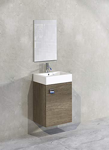 Baikal 280034036 Mueble de baño Lavabo cerámico y Espejo, de una Puerta, Ideal para aseos o baños pequeños, Melamina 16, Acabado en Roble Gris Nebraska, Cm, 45 x 36 x 60 cm, 10 Unidades