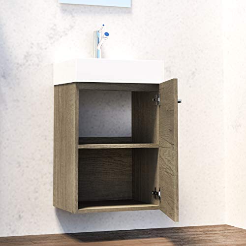 Baikal 280034036 Mueble de baño Lavabo cerámico y Espejo, de una Puerta, Ideal para aseos o baños pequeños, Melamina 16, Acabado en Roble Gris Nebraska, Cm, 45 x 36 x 60 cm, 10 Unidades