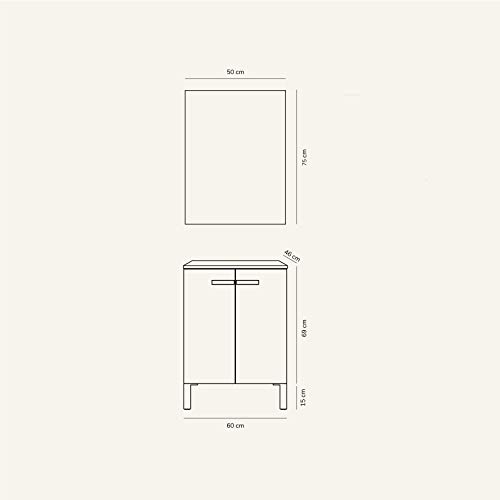 Baikal Neo 280034069 Mueble de Baño con Lavabo y Espejo con Patas, Dos Puertas, Color Gris Madera, Melamina 16, En Kit, Facil Montado, 60 x 82x 46 cm, 16mm, Ceniza, 60 X 46 X 82