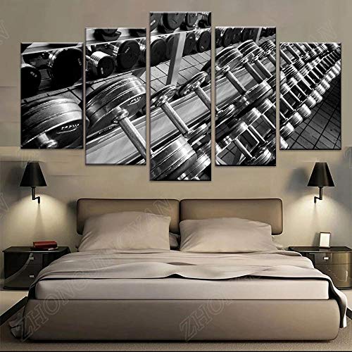 baixiangguo Cinco Cuadros Consecutivos Carteles Impresos Sala De Estar Decoración del Hogar Lienzo Modular Imágenes Arte De La Pared,Fitness con Mancuernas-100 x 55 cm