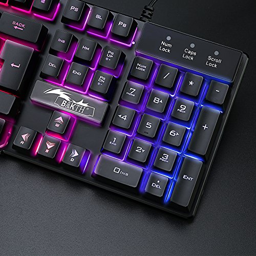 BAKTH Teclado y Ratón para Juegos, Color del Arco Iris USB LED Retroiluminada del Gaming Teclado y Ratón para Juego o Trabajo, Alto Desempeño, Mecánico Similar Teclado