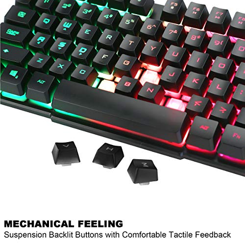 BAKTH Teclado y Ratón para Juegos, Color del Arco Iris USB LED Retroiluminada del Gaming Teclado y Ratón para Juego o Trabajo, Alto Desempeño, Mecánico Similar Teclado BAKTH Teclado y Ratón para Juegos, Color del Arco Iris USB LED Retroiluminada del Gaming Teclado y Ratón para Juego o Trabajo, Alto Desempeño, Mecánico Similar Teclado