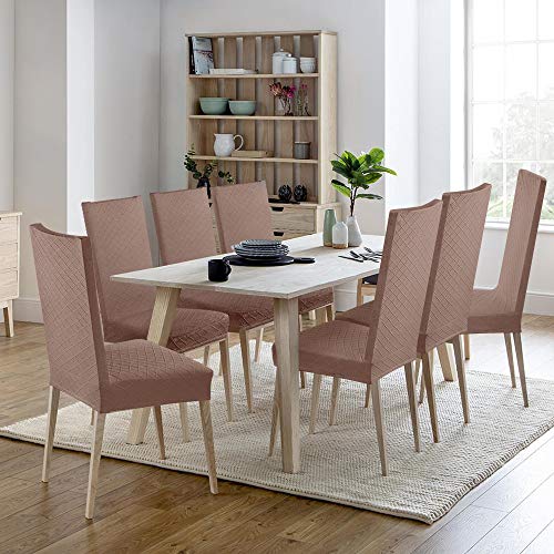 BalladHome Fundas para sillas 4 Piezas Jacquard Funda de Silla Elástica Fundas elásticas Extraíbles y Lavables Comedor Cubierta de Asiento Duradera Modern Boda Decor Restaurante(Marrón, Paquete de 4)