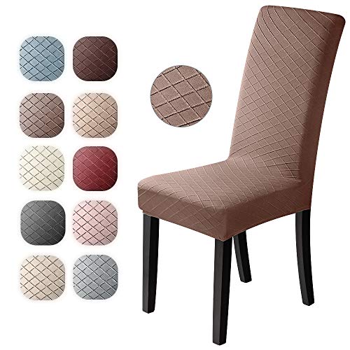 BalladHome Fundas para sillas 4 Piezas Jacquard Funda de Silla Elástica Fundas elásticas Extraíbles y Lavables Comedor Cubierta de Asiento Duradera Modern Boda Decor Restaurante(Marrón, Paquete de 4)