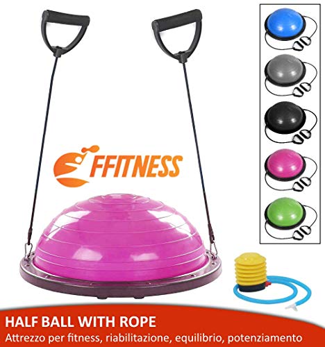 Balón de Entrenamiento con Gomas elásticas (diámetro de 60 cm) para Fitness, Yoga, Pilates, Entrenamiento, rehabilitación, de ABS y PVC antiestallido, Rosa