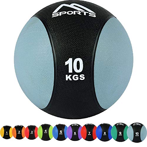 Balón medicinal 1 - 10 kg - calidad de gimnasio profesional con póster de ejercicios, medicinal