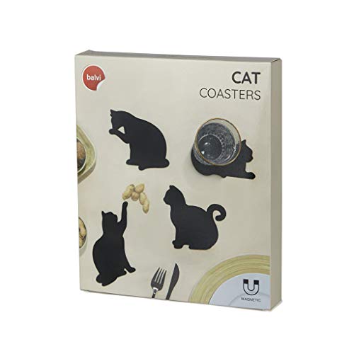 Balvi Posavasos Cat Color Negro Set de 4 En Forma de Gatos Incluyen imanes para poderlos Poner en la Puerta de la Nevera Silicona/plástico 0,5x18x12 cm Balvi Posavasos Cat Color Negro Set de 4 En Forma de Gatos Incluyen imanes para poderlos Poner en la Puerta de la Nevera Silicona/plástico 0,5x18x12 cm