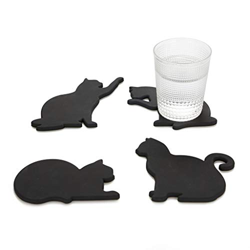 Balvi Posavasos Cat Color Negro Set de 4 En Forma de Gatos Incluyen imanes para poderlos Poner en la Puerta de la Nevera Silicona/plástico 0,5x18x12 cm Balvi Posavasos Cat Color Negro Set de 4 En Forma de Gatos Incluyen imanes para poderlos Poner en la Puerta de la Nevera Silicona/plástico 0,5x18x12 cm