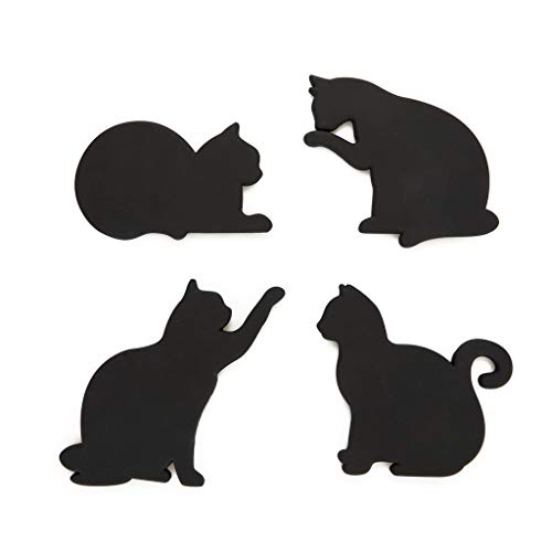 Balvi Posavasos Cat Color Negro Set de 4 En Forma de Gatos Incluyen imanes para poderlos Poner en la Puerta de la Nevera Silicona/plástico 0,5x18x12 cm Balvi Posavasos Cat Color Negro Set de 4 En Forma de Gatos Incluyen imanes para poderlos Poner en la Puerta de la Nevera Silicona/plástico 0,5x18x12 cm