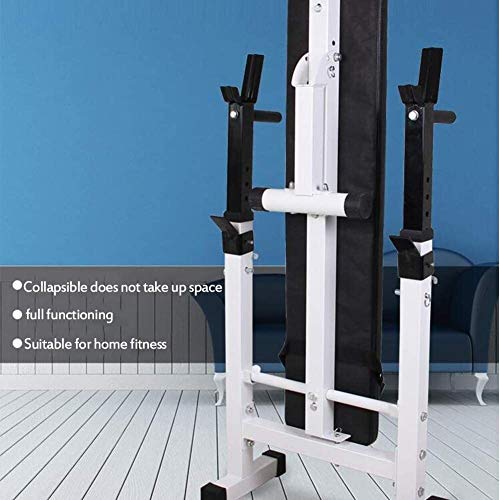 Banco de elevación de Pesas Planas Home Gym Equipment, Banco de Peso con los Pesos y Bar, Plegable Home Fitness Bench Press, Barra Altura del Rack de Peso Ajustable de Ajuste en Banco Blanca