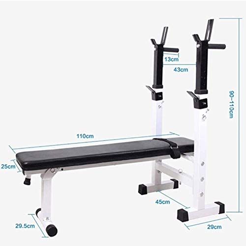 Banco de elevación de Pesas Planas Home Gym Equipment, Banco de Peso con los Pesos y Bar, Plegable Home Fitness Bench Press, Barra Altura del Rack de Peso Ajustable de Ajuste en Banco Blanca