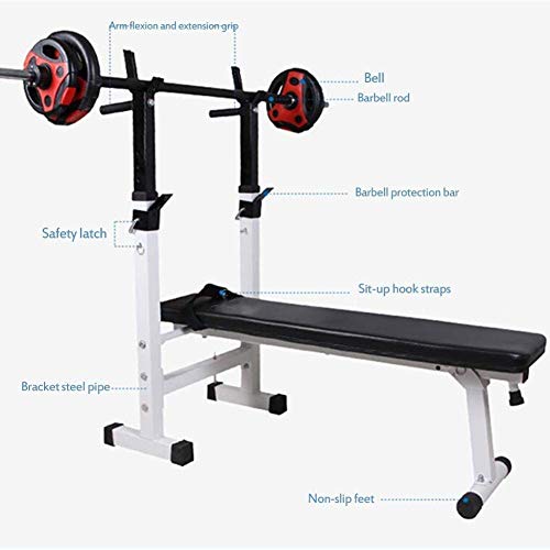 Banco de elevación de Pesas Planas Home Gym Equipment, Banco de Peso con los Pesos y Bar, Plegable Home Fitness Bench Press, Barra Altura del Rack de Peso Ajustable de Ajuste en Banco Blanca Banco de elevación de Pesas Planas Home Gym Equipment, Banco de Peso con los Pesos y Bar, Plegable Home Fitness Bench Press, Barra Altura del Rack de Peso Ajustable de Ajuste en Banco Blanca