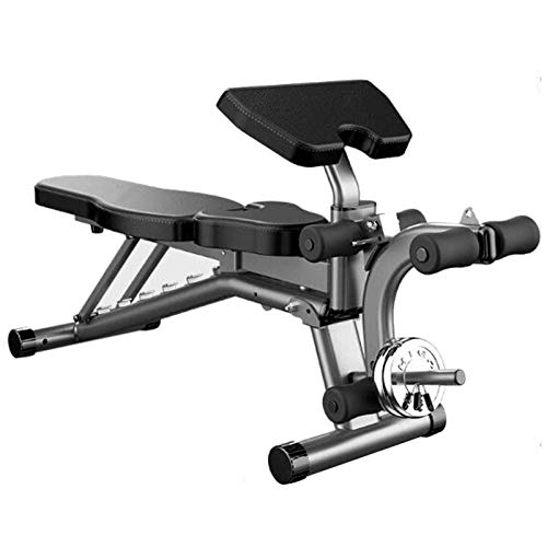 Banco de mancuernas / barra todo en uno de fitness - Viene con soporte de barra, curl de piernas y almohadilla de predicador de curl de bíceps extraíble - para gimnasio en casa, fitness y ej